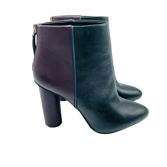 Cabi Bisset Bootie Black Purple 8 Women Leather Colorblock Boot Heel Pointed Toe - Picture 2 of 7